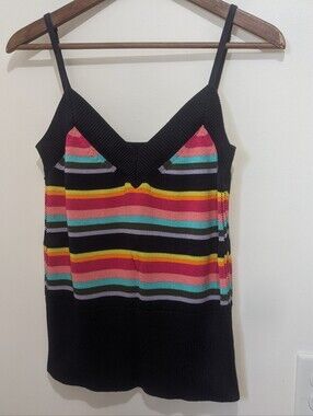 Trina Turk 100% Cotton Knit Colorful Striped Tank Top Size Small